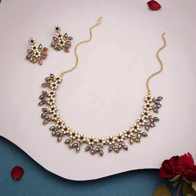 Tehzeeb Creations Gold-Polished Black Colour Choker With Dangle Earrings - Distacart