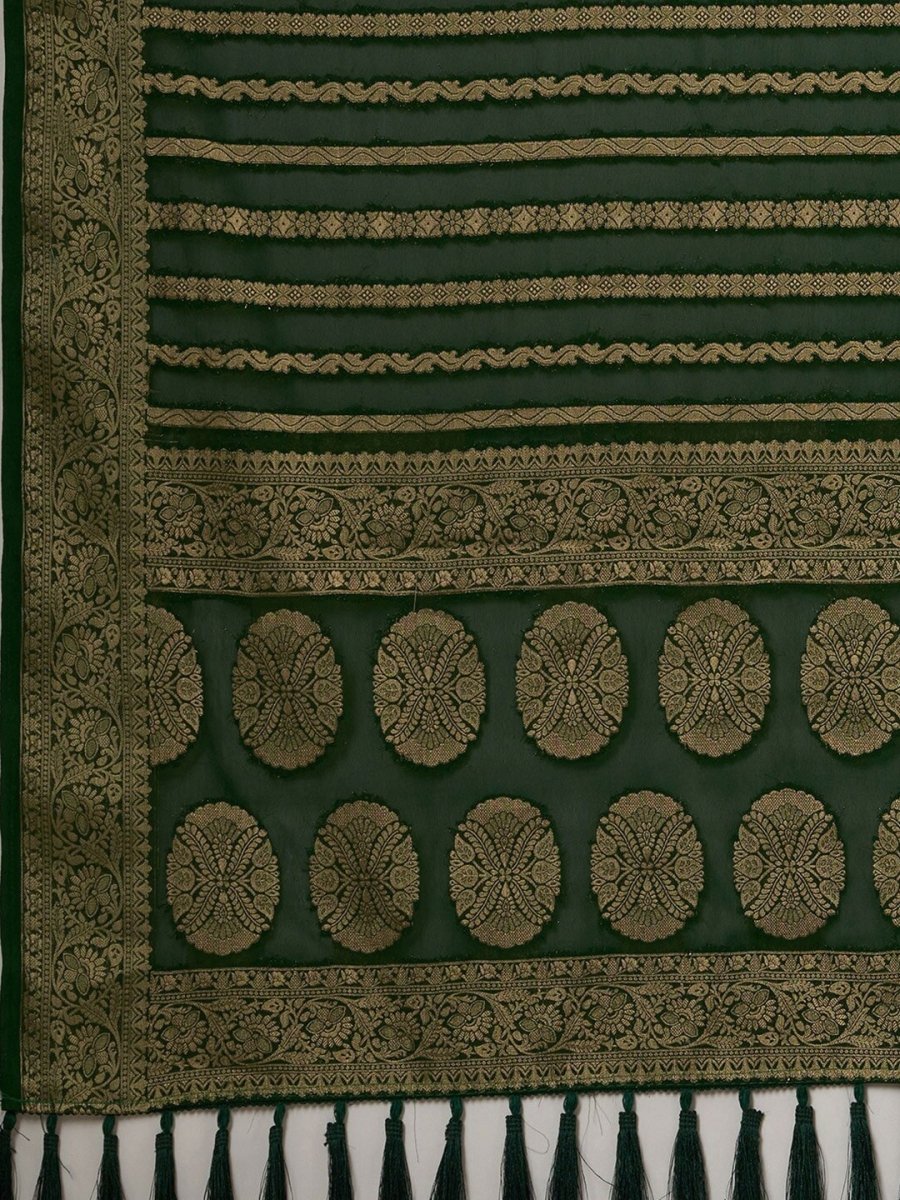 Anouk Green & Gold-Toned Woven Design Zari Pure Georgette Kanjeevaram Saree - Distacart