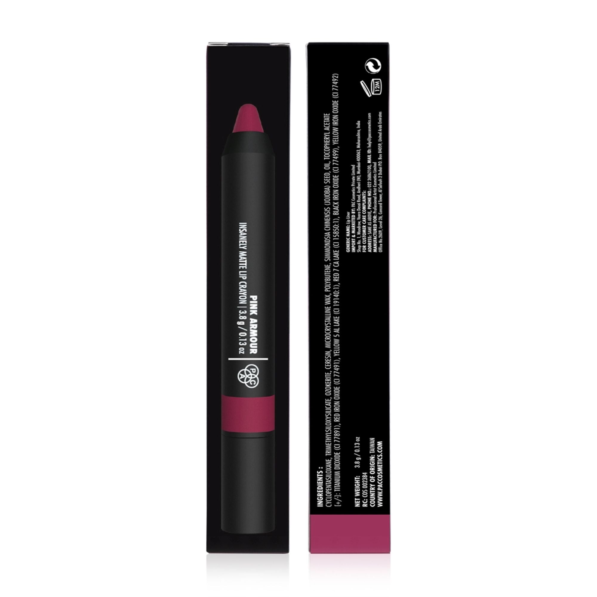 PAC Studio Insanely Matte Lip Crayon - Pink Armour - Distacart