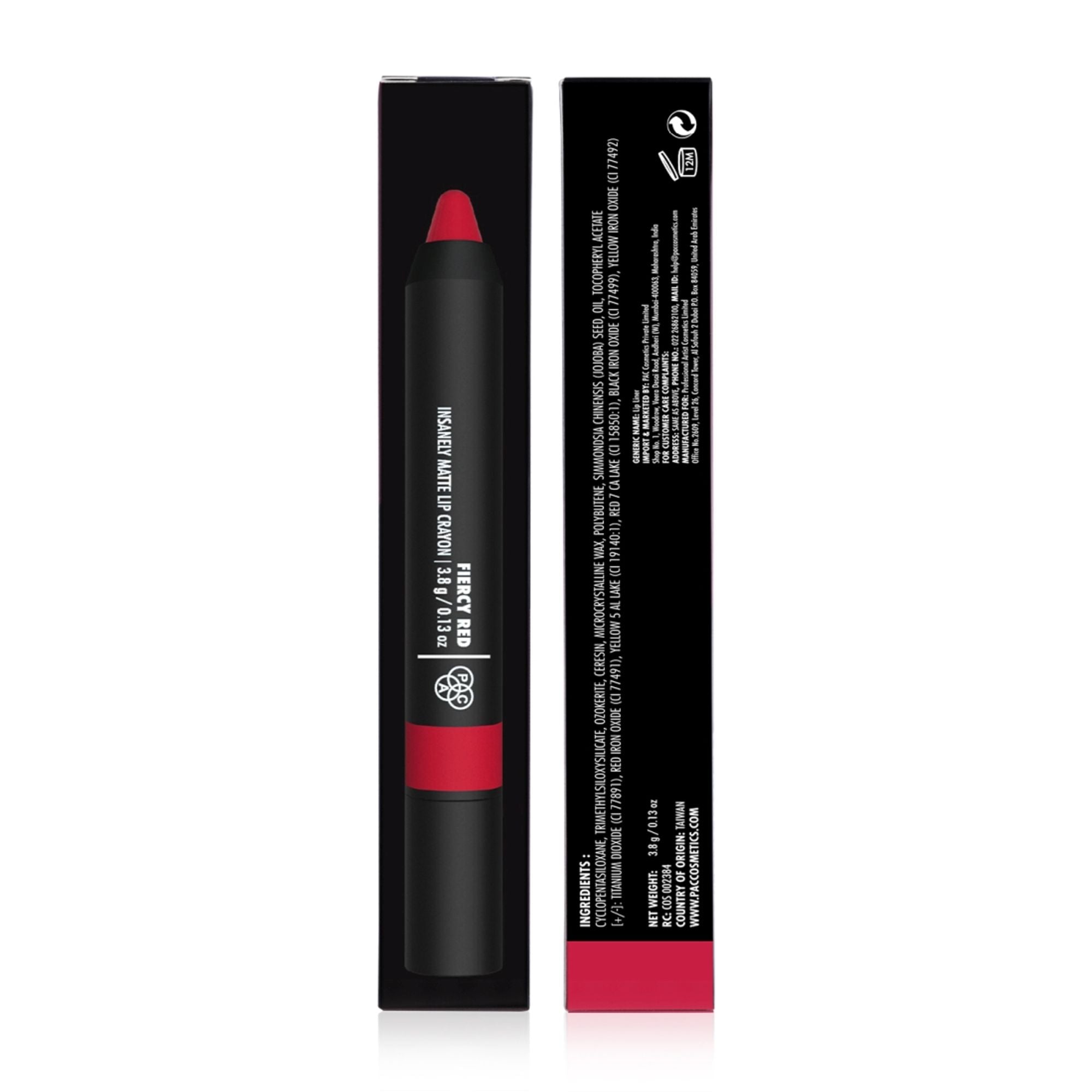 PAC Studio Insanely Matte Lip Crayon - Fiercy Red - Distacart