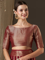 Thumbnail for Anouk Maroon & Gold-Toned Woven Design Zari Pure Georgette Kanjeevaram Saree - Distacart