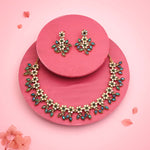 Thumbnail for Tehzeeb Creations Gold-Polished Green Colour Choker With Dangle Earrings - Distacart