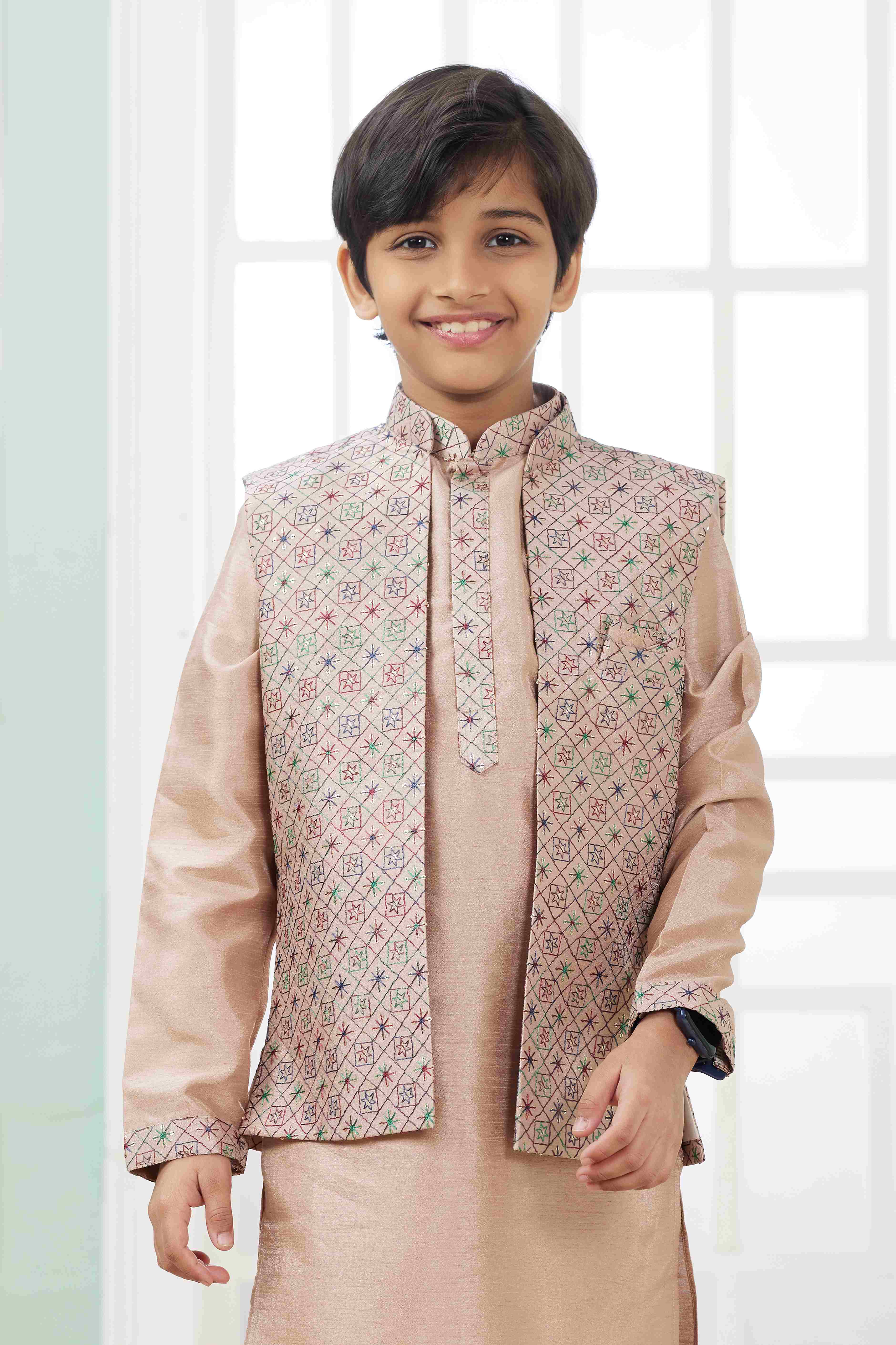 Raivat Ethnic Art Silk Embroidery Work 3 Pics Jacket Set In Peach Colour - Distacart