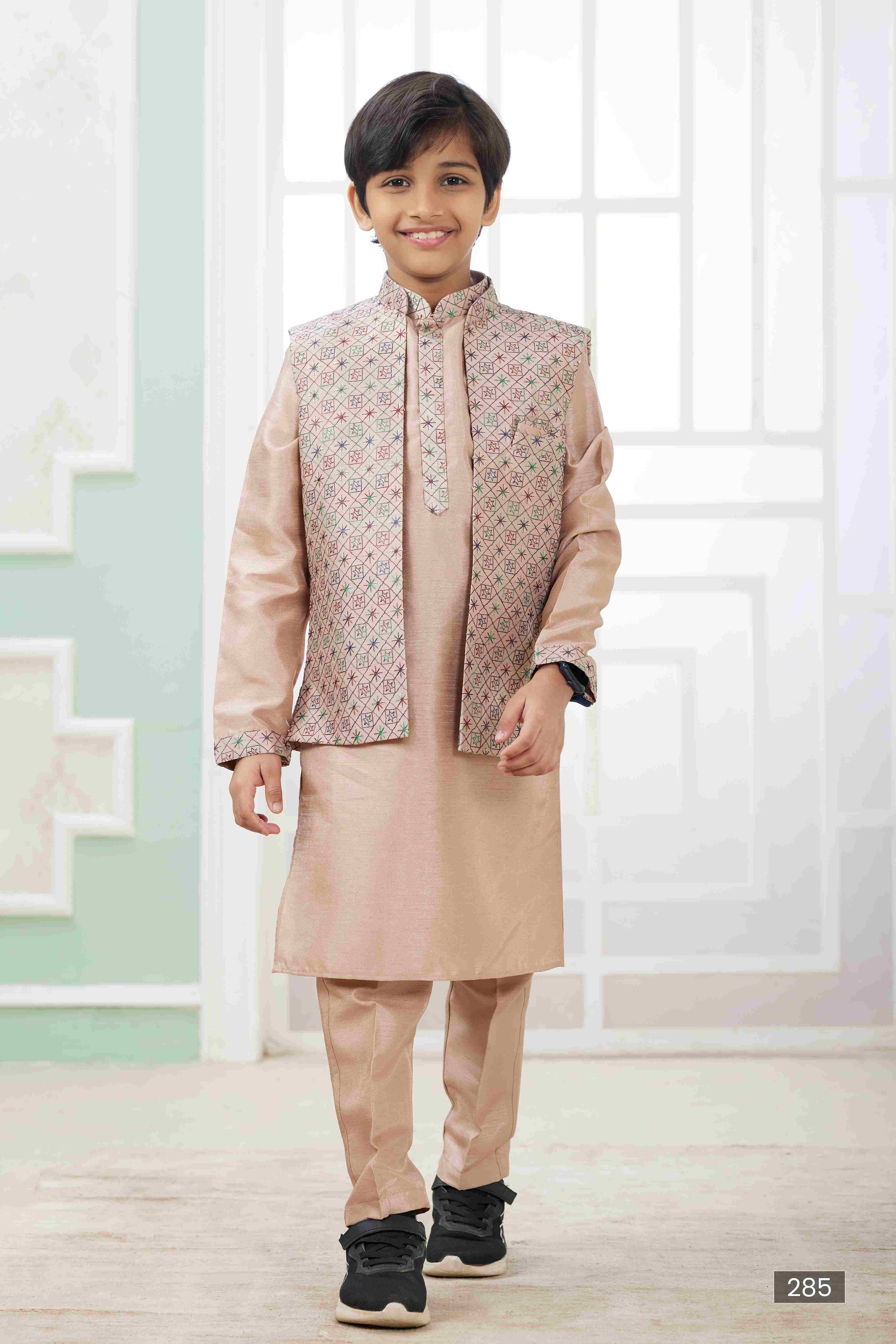 Raivat Ethnic Art Silk Embroidery Work 3 Pics Jacket Set In Peach Colour - Distacart