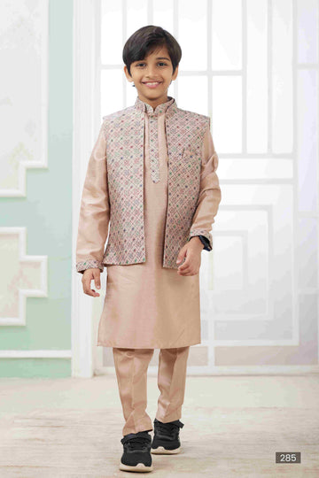 Raivat Ethnic Art Silk Embroidery Work 3 Pics Jacket Set In Peach Colour - Distacart