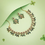 Thumbnail for Tehzeeb Creations Gold-Polished Green Colour Choker With Dangle Earrings - Distacart