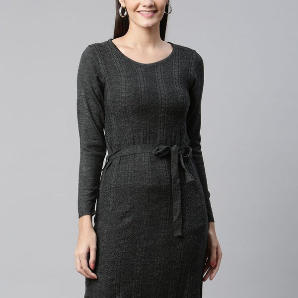 AURELIA Charcoal Grey Cable Knit Sweater Dress - Distacart