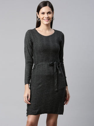 AURELIA Charcoal Grey Cable Knit Sweater Dress - Distacart