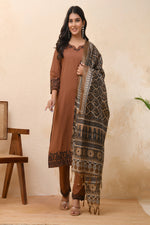 Thumbnail for Vaasva Women Brown Embroidered Suit Set