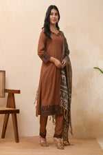 Thumbnail for Vaasva Women Brown Embroidered Suit Set