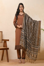 Thumbnail for Vaasva Women Brown Embroidered Suit Set