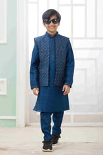 Thumbnail for Raivat Ethnic Art Silk Embroidery Work 3 Pics Jacket Set In Teal Blue Colour - Distacart