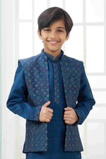 Thumbnail for Raivat Ethnic Art Silk Embroidery Work 3 Pics Jacket Set In Teal Blue Colour - Distacart