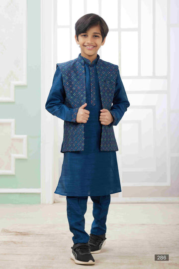Raivat Ethnic Art Silk Embroidery Work 3 Pics Jacket Set In Teal Blue Colour - Distacart