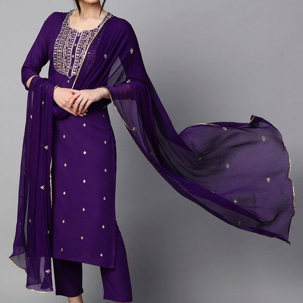Kalini Floral Embroidered Regular Kurta With Trousers & Dupatta - Distacart