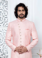 Thumbnail for Raivat Ethnic Mens Art Silk Thread Work Indo Western In Pink Colour - Dista