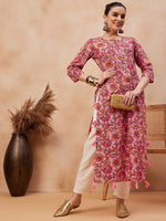 Thumbnail for Anouk Floral Printed Round Neck Pure Cotton Straight Kurta