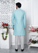Thumbnail for Raivat Ethnic Mens Art Silk Thread Work Indo Western In Blue Colour - Dista