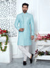 Raivat Ethnic Mens Art Silk Thread Work Indo Western In Blue Colour - Dista