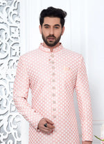 Thumbnail for Raivat Ethnic Mens Art Silk Thread Work Indo Western In Peach Colour - Dista