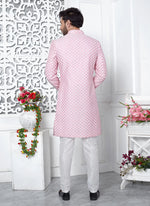 Thumbnail for Raivat Ethnic Mens Art Silk Thread Work Indo Western In Pink Colour - Dista