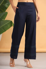Thumbnail for Juniper Navy Blue Solid Rayon Flared Ankle-Length Palazzo - Distacart