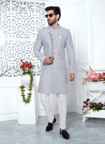 Thumbnail for Raivat Ethnic Mens Art Silk Thread Work Indo Western In Purple Colour - Dista