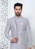 Thumbnail for Raivat Ethnic Mens Art Silk Thread Work Indo Western In Purple Colour - Dista