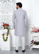 Thumbnail for Raivat Ethnic Mens Art Silk Thread Work Indo Western In Purple Colour - Dista