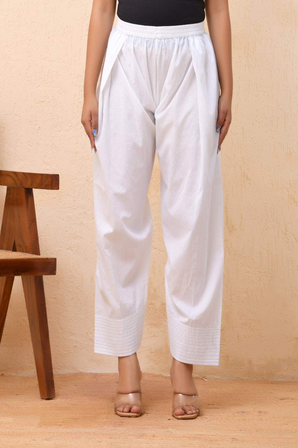Vaasva Women White Solid Farshi Pant - Distacart