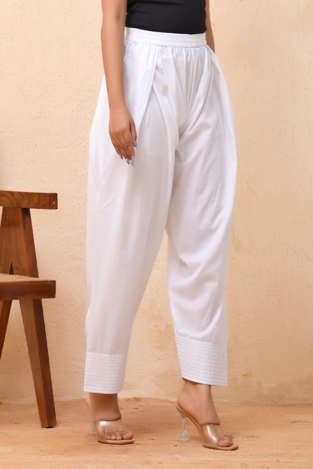 Vaasva Women White Solid Farshi Pant - Distacart