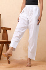 Thumbnail for Vaasva Women White Solid Farshi Pant