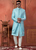 Raivat Ethnic Mens Art Silk Thread Work Indo Western In Sky Blue Colour - Dista