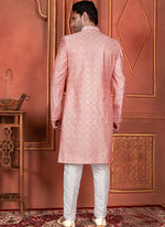 Thumbnail for Raivat Ethnic Mens Art Silk Thread Work Indo Western In Pink Colour - Dista