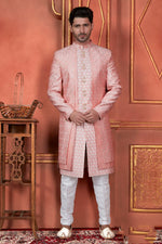 Thumbnail for Raivat Ethnic Mens Art Silk Thread Work Indo Western In Pink Colour - Dista