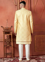 Thumbnail for Raivat Ethnic Mens Art Silk Thread Work Indo Western In Yellow Colour - Dista