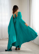 Thumbnail for Lorenvalley Fashion Rama Roman Shimmer Silk Yoke Fancy Handwork Beads Work Anarkali Gown Pant With Dupatta Set - Distacart