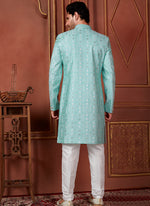 Thumbnail for Raivat Ethnic Mens Art Silk Thread Work Indo Western In Green Colour - Dista