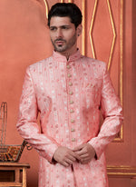 Thumbnail for Raivat Ethnic Mens Art Silk Thread Work Indo Western In Pink Colour - Dista