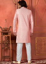 Thumbnail for Raivat Ethnic Mens Art Silk Thread Work Indo Western In Pink Colour - Dista