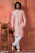 Thumbnail for Raivat Ethnic Mens Art Silk Thread Work Indo Western In Pink Colour - Dista