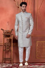 Thumbnail for Raivat Ethnic Mens Art Silk Thread Work Indo Western In Grey Colour - Dista