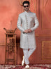 Raivat Ethnic Mens Art Silk Thread Work Indo Western In Grey Colour - Dista