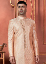 Thumbnail for Raivat Ethnic Mens Art Silk Thread Work Indo Western In Peach Colour - Dista