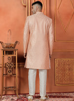 Thumbnail for Raivat Ethnic Mens Art Silk Thread Work Indo Western In Peach Colour - Dista