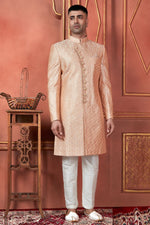 Thumbnail for Raivat Ethnic Mens Art Silk Thread Work Indo Western In Peach Colour - Dista