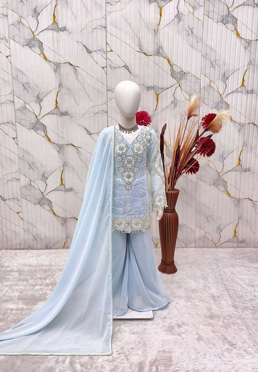 Teeya Creation New Kids Latest Trendy Kurta Palazzo Set-Blue - Dista