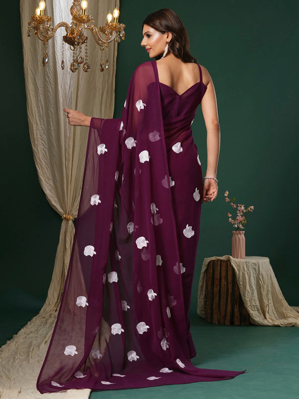 NOZ2TOZ Women's Georgette Magenta Embroidered Designer Saree With Blouse Piece - Distacart