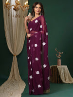 Thumbnail for NOZ2TOZ Women's Georgette Magenta Embroidered Designer Saree With Blouse Piece - Distacart