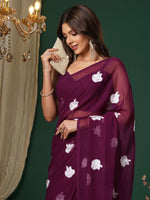 Thumbnail for NOZ2TOZ Women's Georgette Magenta Embroidered Designer Saree With Blouse Piece - Distacart